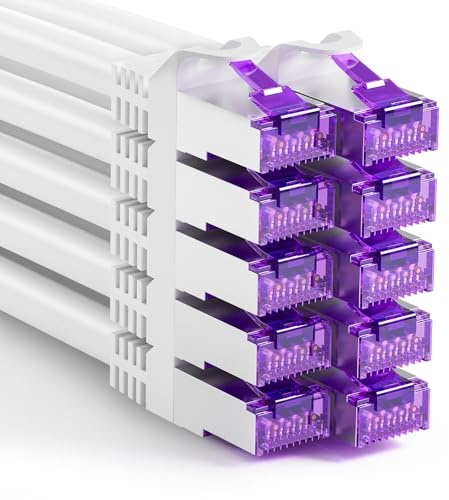 FGB 10Gbps Patchkabel 0,25m x10, RJ45 Netzwerkkabel CAT 7, (SFTP PIMF Schirmung) Kupferkabel Ethernet Kabel 25cm, DSL LAN Kabel Kurz CAT7 CAT6 CAT5, Weiß