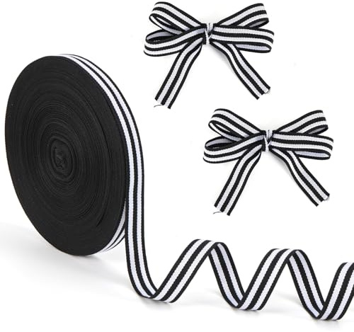 46 m Svartvitt Randigt Band, Polyester Grosgrainband för Halloween Jul Bröllop Presentinslagning Buketter Tårta DIY Hantverk Dekoration