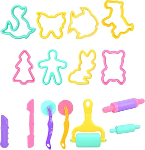 15 Pcs Clay Dough Tools,Plastic DIY Clay Dough Set,Detailed Durable Playdough Accessories,Kids Claydough Cutters Clay Roller and Modeling Tools,for Kids(Random Color)