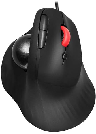 JOMAA Ratón con cable Trackball – Diseño ergonómico con 6 botones y conmutador CPI (400/800/1200/1600 CPI), indicador LED rojo, tasa de interrogación de 250 Hz, para PC, portátil, ordenador (negro)