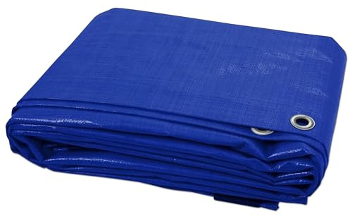 Simplz Blue Small Tarpaulin Sheet 1.2m x 1.8m (3.9ft x 5.9ft), Heavy Duty Waterproof Tarp Cover with Aluminium Eyelets & Rope Reinforced Hem, Reusable Outdoor Tarp for Garden, Camping & Furniture