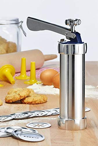 Gravidus Gebäckpresse Aluminium mit 20 Aufsätzen und 4 Spritztüllen für präzises Backen und kreative Verzierung, einstellbare Teigmenge
