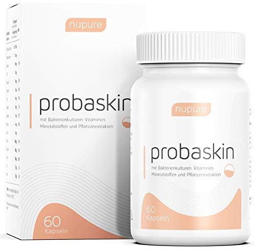 Nupure® Probaskin, Gesichtspflege von Innen, Mit 6 Speziellen Bakterienkulturen mit Biotin, Mangan, Vitamin A, Skincare Produkte, 2-Kapsel-System, 60 Kapseln