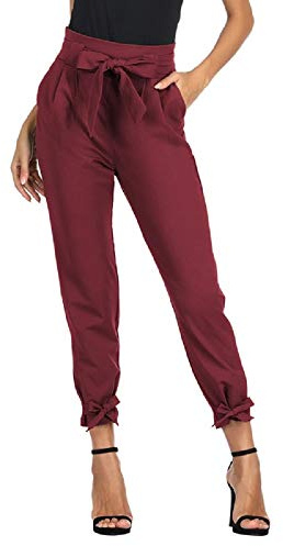 GRACE KARIN Damen Hose High Waist Bleistifthose Schleife Gürtel Hose