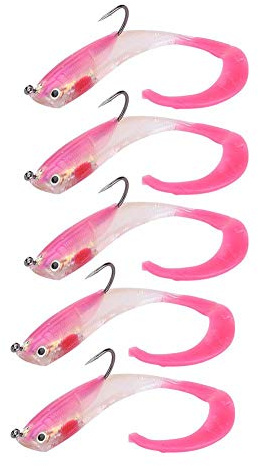 Keenso Cebo Artificial, 5PCS Seuelos de Pescado Cebo Falso Artificial Seuelos Blandos Aparejos de Pesca de lubina con Anzuelo(SO050-3) de Pesca