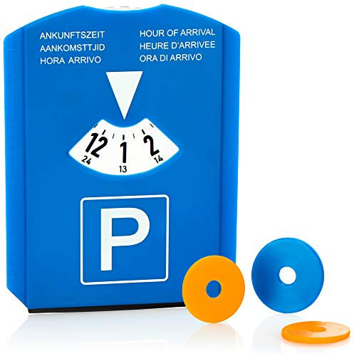 com-four® 1x Disco di Parcheggio con Raschietto per Ghiaccio, Labbro di Gomma e Tre Gettoni per Carrello della Spesa - Parchimetro in Plastica Rigida (01 Pezzo - Disco di parcheggio con Chip)