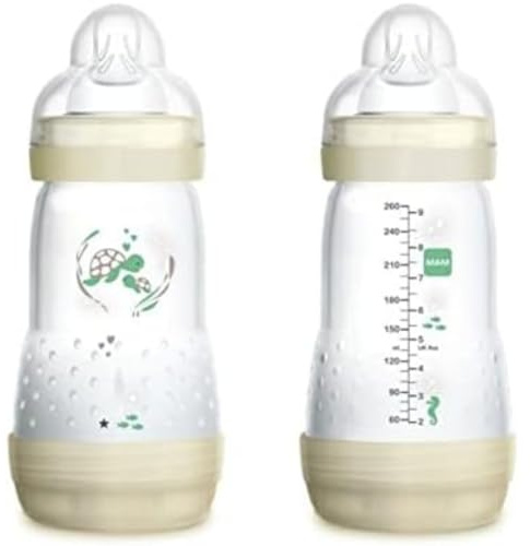 MAM Biberon Easy Start Anticoliche, Set di 2 Biberon per Bambini di 2+ mesi, 260 ml, Tettarella in Silicone SkinSoft, Neutro