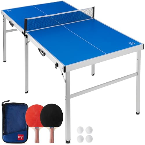 Best Choice Products 6x3ft Portable Ping Pong Table, Mid-Size Folding Indoor Outdoor Table Tennis w/ 2 Paddles, 4 Balls Included, Carrying Bag - Blue