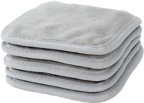 S&T INC. Reusable Makeup Remover Wipes, Microfiber Face Cloths for Washing Makeup and Oil from Skin, Travel Essentials, Grey, 5 Inch x 5 Inch, 5 Pack