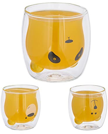 Relaxdays Vasos Doble Pared, Set 3, Oso Polar, Oso Pardo, Panda, 300ml, Vidrio de Borosilicato, Aislantes, Transparente
