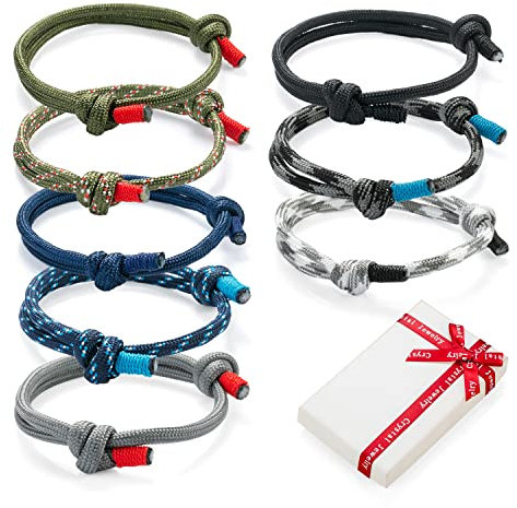 8 Stück Cool Geflochtene Armbänder Set für Mann Frau, Bunt Marine Seil Schnur Nautische Surf Armband für Männer Herren Jungs kinder jungen junge, Navy Seil String Stoff Armreif Einstellbar Geschenk