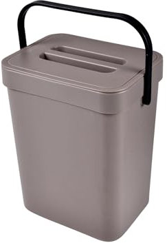 Homéa, Poubelle Compost Accrochable Repositionnable Plastique 5L 18X14Xh24 cm Taupe