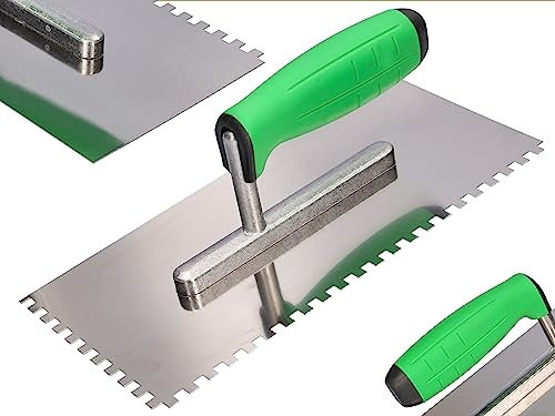 ToolSpace Premium Zahnspachtel für Gips und Kleber | Zahnkelle mit Edelstahlblatt Made in EU | Zahnglättekelle- Langlebig, komfortabel und universell einsetzbar | 13cm x 27cm | 10mm Zahn