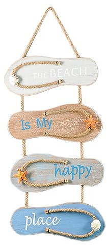 Hängeschild Holz, Wandschild Holz Beach, Deko Schild mit Spruch, Beach Strand Deko, Flip-Flop-Wandornament mit Strand-Design, Wand Ornament Hängende für Zuhause, Bar, Café, Strandrestaurant, Partys B