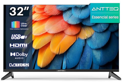Antteq E32-AH1Q1L TV 32 Pollici (81 cm) LED,Televisore HD, triplo sintonizzatore (DVB-T2/S2/C), Dolby Audio,modalità hotel, 2024