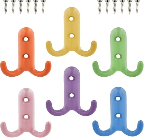Litinliv 6 Pièces Ganchos de Pared Coloridos Infantil, Pequeño Gancho Perchero de Metal, Perchero Pared Infantil Individual, Decoración Cuarto de Niños Gancho para Abrigos Toallas Llaves Saco Bolso