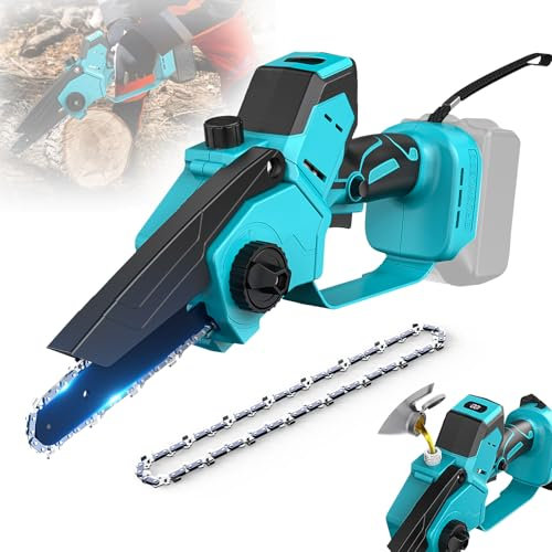 Ecarke Mini motosierra de 6 pulgadas compatible con batería Makita de 18 V, 1200 W, motor sin escobillas, 21000 rpm, velocidad de la cadena 7 m/s, bomba de aceite automática, cadena de repuesto de 6