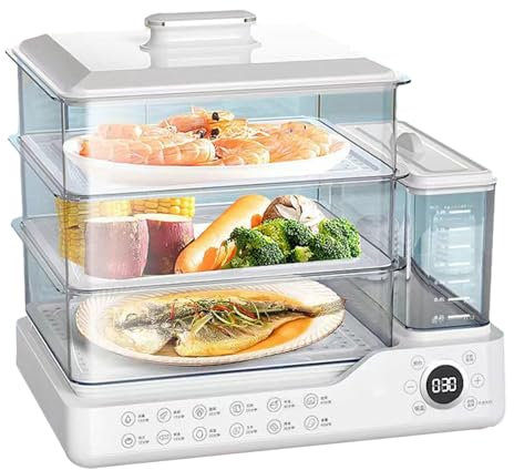 Cuiseur vapeur électrique – Panier vapeur empilable à 3 niveaux avec réservoir d'eau de 1,5 L, vapeur rapide 5S – Réservation 24 heures, 12 modes de cuisson pour légumes, viandes, céréales