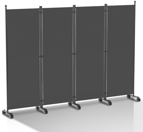 Peviasot Biombo biombo con ruedas, 4 piezas, 228 x 181 cm, separadores espacios, opacos, interiores, oficina, terraza, antracita