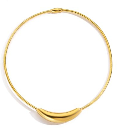 JGHIFLYE Stailess Steel Metal Curved Bar Tube Choker Necklace For Women,Gold Plated Statement Chunky Snake Chain Horizontal Round Tube Jewelry Necklace