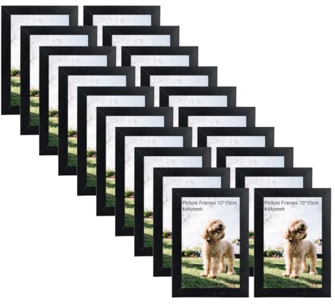 kollyseek 20 Pack 10x15cm MDF Picture Frames 4x6in Wooden Display Photo Frame with Acrylic Glass and White Mount Desktop/Wall Mounting Decorative Poster Frame (Black)