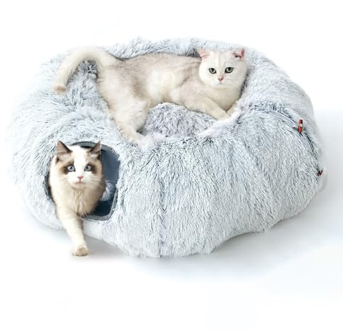 FURRYPAWS Katzentunnel XXL 3-in-1 für Katzen – 160cm Tunnel & Katzenbett, Verstellbar (S/C/Rund), Atmungsaktiv, Stabiler Metallrahmen, Klappbar, Ideal für Große Katzen & Kleintiere