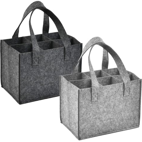 MQWDGJ Wine Bottle Carrier Felt,2Pcs Wine Bottle Holder Bag,24x16x18cm Bag | Bottle Carrier Wine Tote Carrier with Divider for 6 Bottles for Storing Carrying Wine Beer Champagne(Dark grey + light grey)