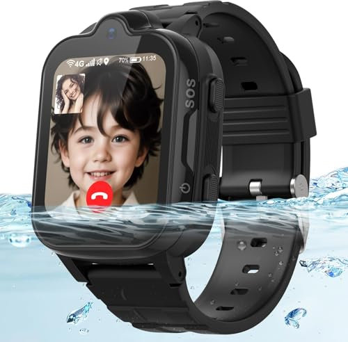 AstraMinds 4G Smartwatch Kinder mit GPS und Telefon, IP67 wasserdichte Anrufen Kinderuhr Telefonieren Mit WiFi, Videoanruf, SOS, Wecker, Kinderuhr Mädchen Junge 3–12 Jahren (Rosa) (Schwarz)