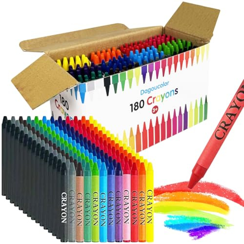 DagouColor Niños, Tiza de Cera, 180 Piezas (12 Colores x 15 Unidades) Crayones Pasteles Premium para Artistas, Adolescentes, Niños, Niñas, Materiales Escolares y de Arte