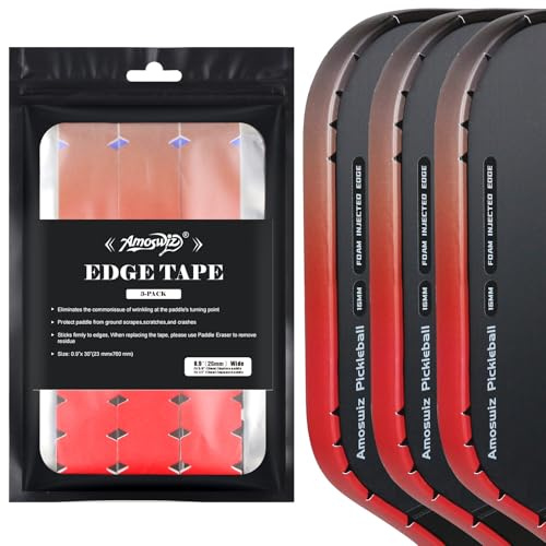 Amoswiz Pickleball Edge Guard Tape, Pickleball Protection Tapes 3 Pcs, Red to Black to Blue Gradiant Edge Tape, 26MM Width, No Wrinkling Edge Guard for 13MM & 16MM & 20MM Thicknesse Paddles