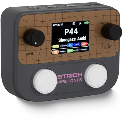 STRICH Pipe Tones Pocket Multi-Effects Processor for Guitar and Bass with 10 Effect Modules 125 Effects 40s Looper 100 Drum Patterns USB Audio Interface Wireless Control (Dark Gray)