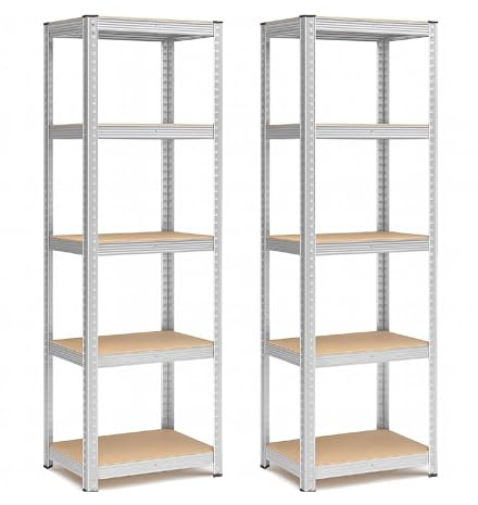 IlGruppone Set di 2 Scaffali in Metallo, Scaffalature a 5 Ripiani Regolabili, Portante 875 kg Senza Viti, Scaffale Salvaspazio Garage - 40x60x180 cm