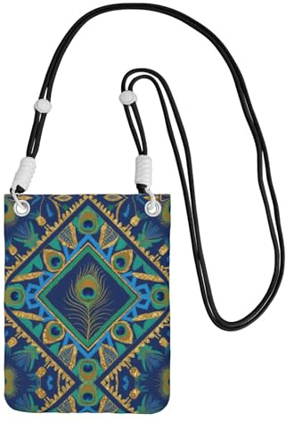 BOXILTD Påfågelfjädrar telefonväska crossbody – mobiltelefon crossbody-väska med justerbar rem för daglig användning och pendling
