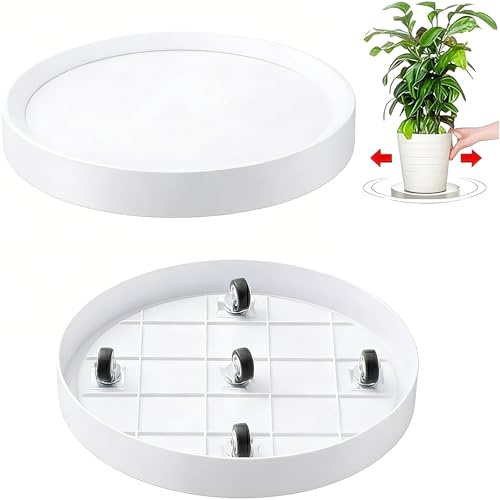 KangTeer Växtroller med dolda hjul set om 2, runt blomkruksstativ 37,5 cm, mobil växtcaddy för inomhus och utomhus, rullbräda för blomkrukor, växtunderlägg, vit