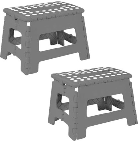 STERUN Folding Step Stool 9 Inch, Pack of 2, Portable Non-Slip Surface for Kids and Adults, Heavy Duty Foldable Stool with Carry Handle, Space-Saving for Kitchen and Bathroom (Grey)