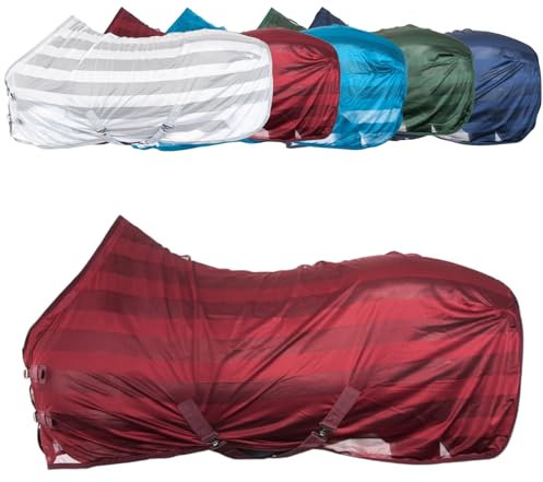 RL24 - Fliegendecke für Pferde Basicline | effektiver Schutz vor Insekten | Ekzemerdecke mit Verstellbarer Kreuzbegurtung | atmungsaktiv & strapazierfähig | Pferdedecke in Weinrot | 155cm