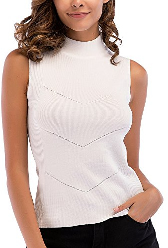 Mujeres Camisetas Sin Mangas Punto Chaleco Top De Cuello Alto Suéter Camisa Casual Blusas