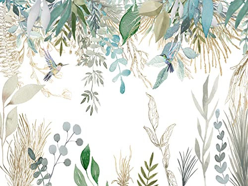 Wesmilewallpaper Papier Peint Panoramique 3D Plantes Tropicales Feuilles Fond De Fleurs Et D'Oiseaux Tapisserie Murales Papiers Peints Intissé Poster Mural 350X245Cm