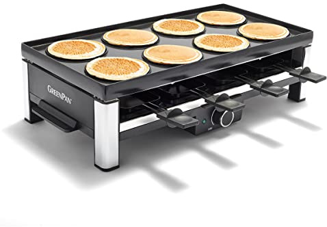 GreenPan Electrics Healthy Ceramic Nonstick, 3-in-1 Reversible Grill, Griddle & Raclette, PFAS-Free, Serves up to 8 People for Parties &Family Fun, Pancake Plate, 8 Mini Square Nonstick Pans& Spatulas