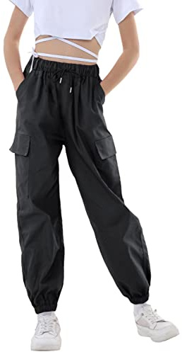 Rolanko Pantalon Cargo Enfant Fille Pantalon de Jogging pour Filles Hip Hop Street Dancewear Costume 4-15 Ans(Gris Fer,11-12 ans/160)