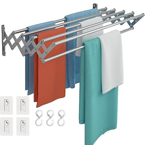 Wuciray Wäscheständer Wand Ausziehbar Klappbar Wandtrockner 80cm Edelstahl Balkon Ständer Wandwäschetrockner Wandmontage Platzsparender Handtuchhalter Clothes Drying Rack für Waschraum