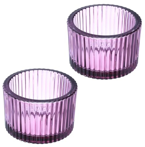 PATIKIL 2 Pcs Tealight Candle Holder, Tea Lights Candle Holder Glass Votive Candle Holders Glass Candle Holders for Table Centerpiece Decor Wedding Dinner Party, Purple