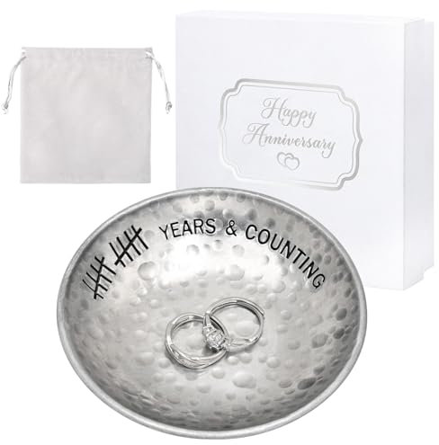 CEELGON 10 Year Wedding Anniversary Tin Gifts - 4 Tin Jewelry Tray Engraved Aluminum Decorative Dish for Couple