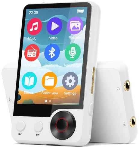 Reproductor MP3 de 128 GB con Bluetooth 5.3, Reproductor de Audio Digital HiFi con Pantalla Táctil de 2,4 Pulgadas, con dos Puertos Para Auriculares, Altavoz HD Incorporado, Grabadora de voz, Radio FM