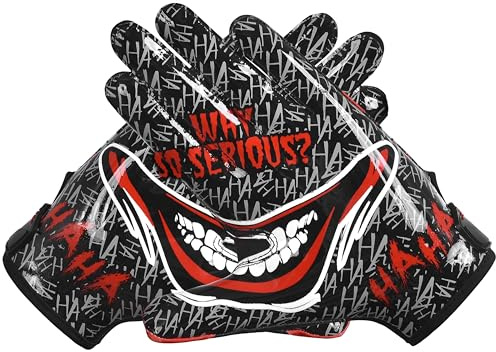 Exote Sports Youth Football Gloves American Reciever Villain Football Gloves for Adult Men Women and Boys with Super Sticky Silicone Grip Palms Ultimate Performance Boosters (Black, Youth Medium)