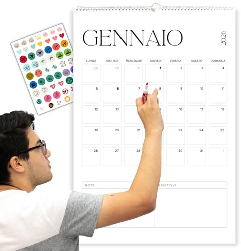 Winund Calendario 2026 da muro grande (43x62 cm) – Nov 2025 a Dic 2026, calendario mensile 14 mesi con spazio per scrivere, con adesivi e 1 poster annuale 12 mesi