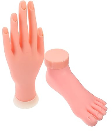 LIFKOME 2 pièces Modèle de Main et Pied pour Entraînement Manucure Main Gauche Flexible Outil Pratique pour Nail Art Débutants Accessoire Prothésiste Ongulaire Kit Couleur Aléatoire