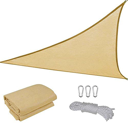 UV-beständiges dreieckiges Sonnensegel, 100 % HDPE, für den Außenbereich, für Garten, Terrasse & Partys, stabil mit Seil, Beige (3 x 3 m)