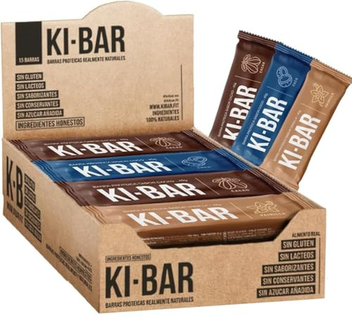 Ki-Bar Barritas Proteicas 100% Naturales | 22% Proteína Huevo y Guisante | Sin Azúcares Añadidos, Sin Gluten, Sin Lactosa | Pack 15 uds x 40g | Sabores Cacao, Coco, Vainilla