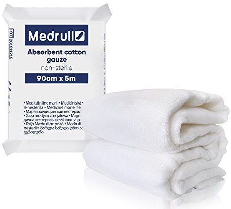 Medrull Garza Di Cotone Assorbente Non-Sterile, 5 Metro Lunghezza X 90 Cm Larghezza - 100 Gr